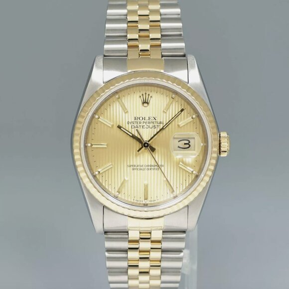 MINT Rolex DateJust Two Tone Yellow Gold 36mm Champagne Watch With Box - Picture 2 of 5